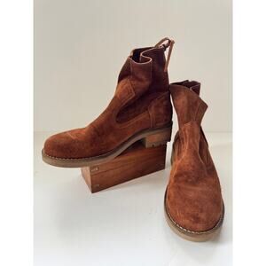 ANTÓNIO DE FARIA Size 8 Suede Ankle Boots Women’s Brown Zip-up Chunky Sole